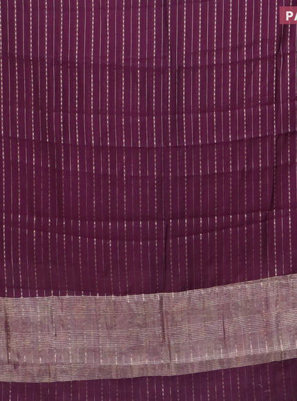 Assam silk saree wine shade with allover zari woven stripes pattern and zari woven border