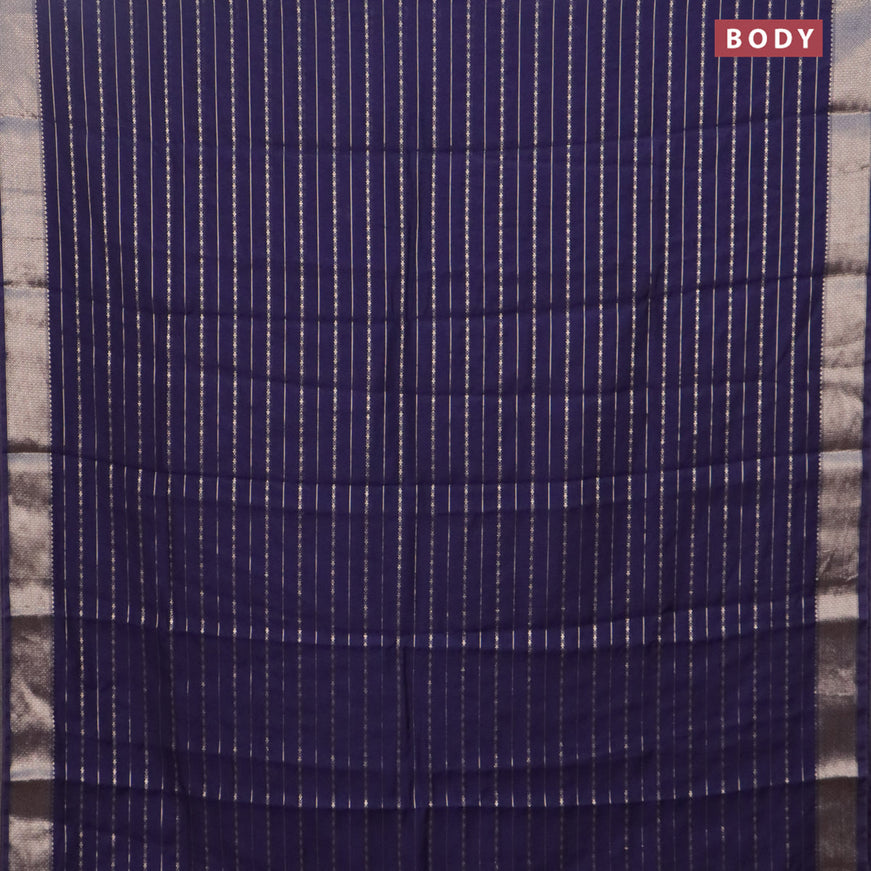 Assam silk saree blue with allover zari woven stripes pattern and zari woven border