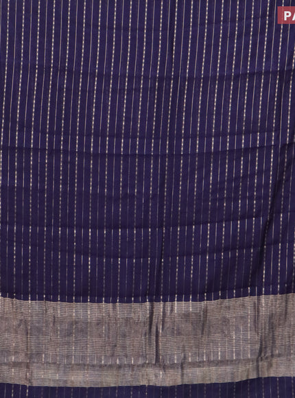 Assam silk saree blue with allover zari woven stripes pattern and zari woven border