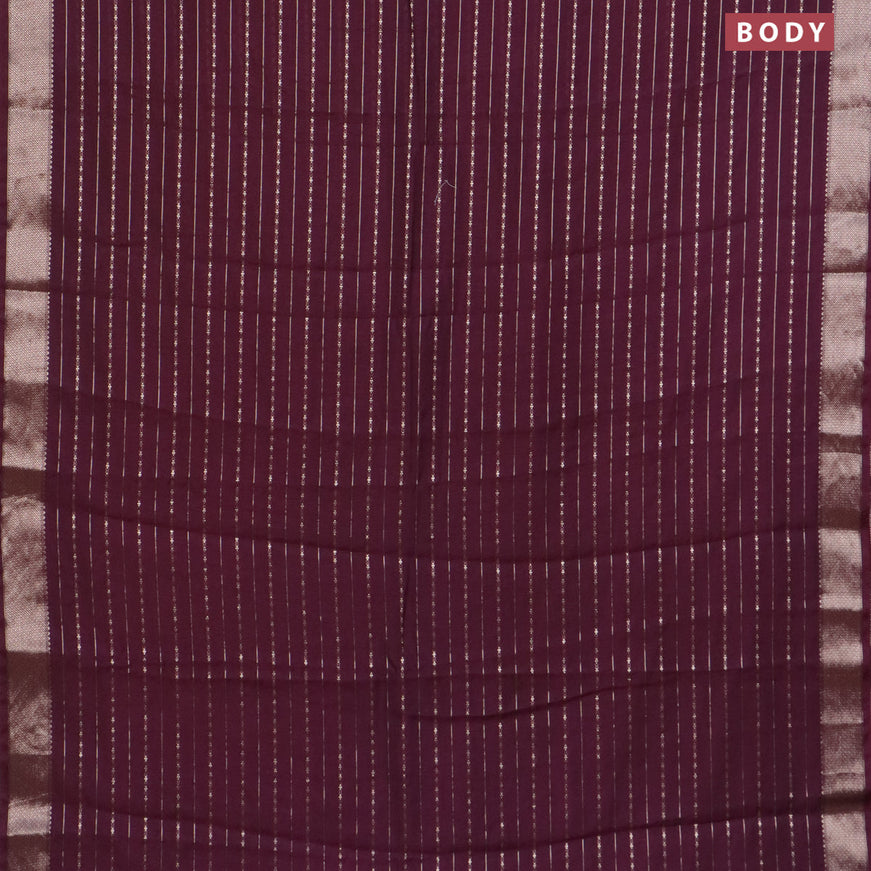 Assam silk saree wine shade with allover zari woven stripes pattern and zari woven border