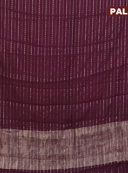 Assam silk saree wine shade with allover zari woven stripes pattern and zari woven border