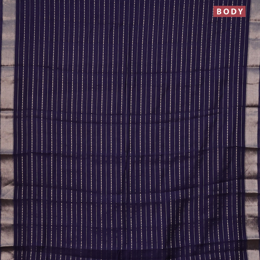 Assam silk saree blue with allover zari woven stripes pattern and zari woven border