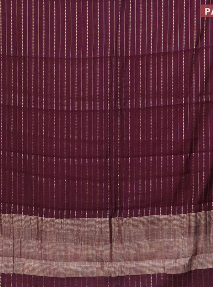 Assam silk saree wine shade with allover zari woven stripes pattern and zari woven border