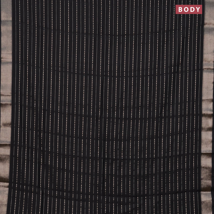 Assam silk saree black with allover zari woven stripes pattern and zari woven border