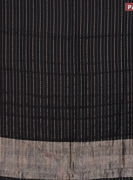 Assam silk saree black with allover zari woven stripes pattern and zari woven border