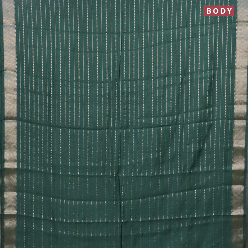 Assam silk saree green with allover zari woven stripes pattern and zari woven border