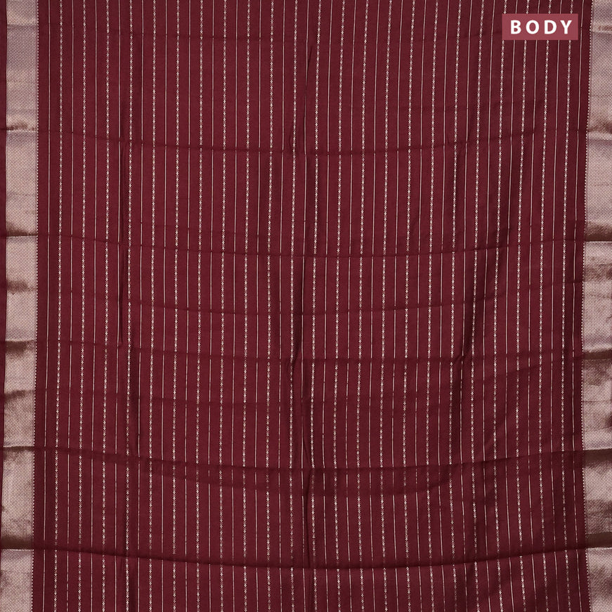 Assam silk saree maroon with allover zari woven stripes pattern and zari woven border