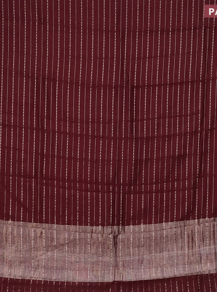 Assam silk saree maroon with allover zari woven stripes pattern and zari woven border