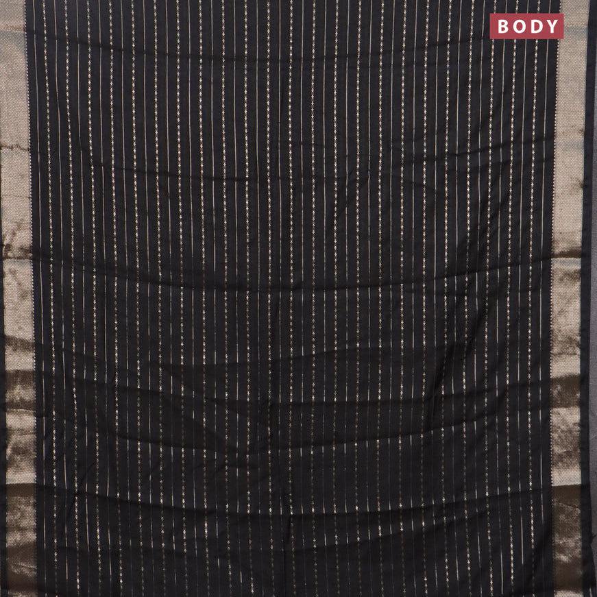 Assam silk saree black with allover zari woven stripes pattern and zari woven border