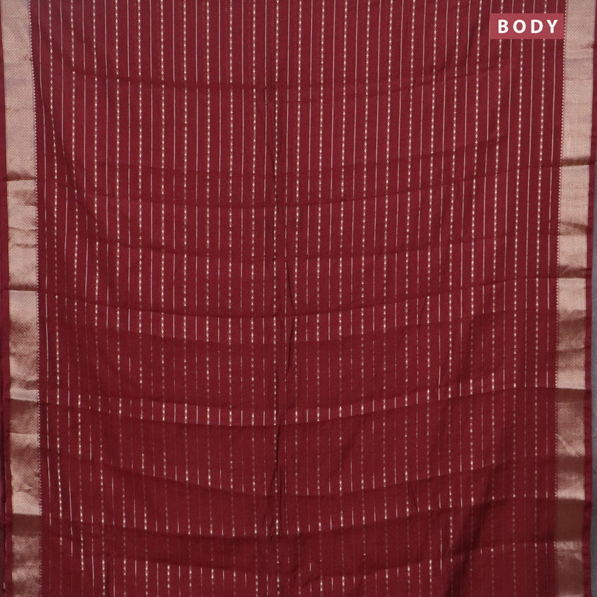 Assam silk saree maroon with allover zari woven stripes pattern and zari woven border