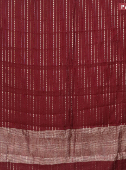 Assam silk saree maroon with allover zari woven stripes pattern and zari woven border