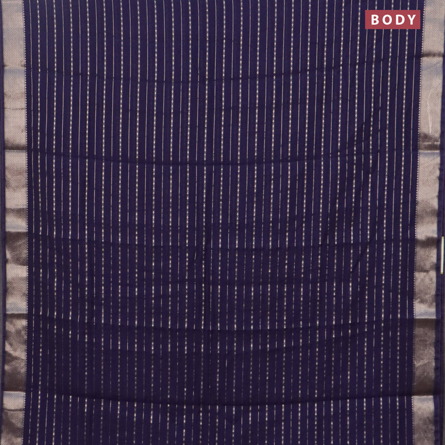 Assam silk saree blue with allover zari woven stripes pattern and zari woven border