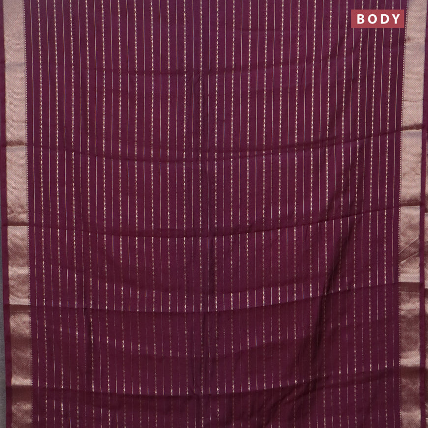 Assam silk saree wine shade with allover zari woven stripes pattern and zari woven border