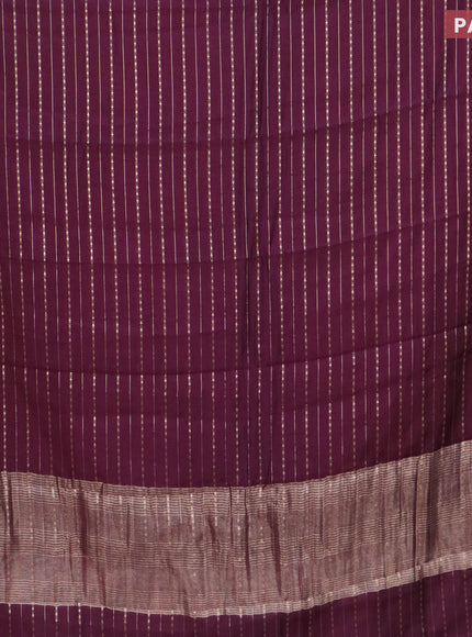 Assam silk saree wine shade with allover zari woven stripes pattern and zari woven border