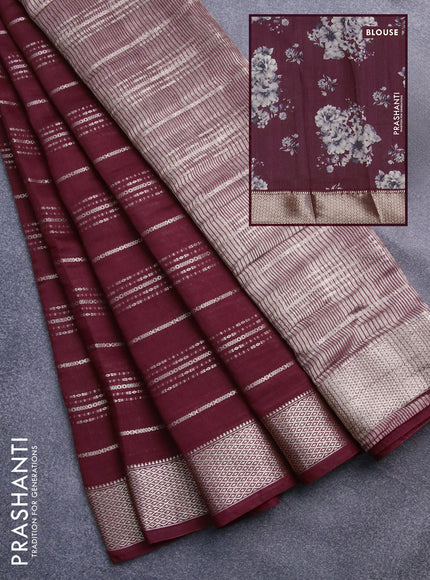 Assam silk saree maroon with allover zari woven stripes pattern and zari woven border