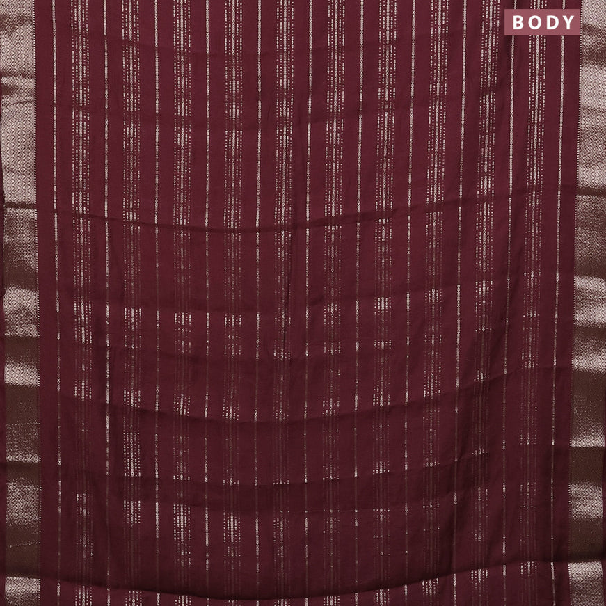 Assam silk saree maroon with allover zari woven stripes pattern and zari woven border