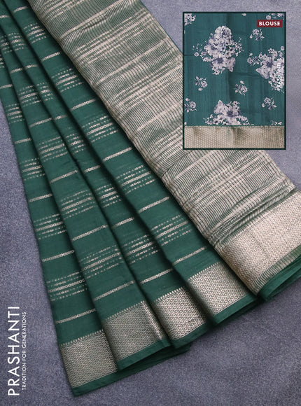 Assam silk saree green with allover zari woven stripes pattern and zari woven border