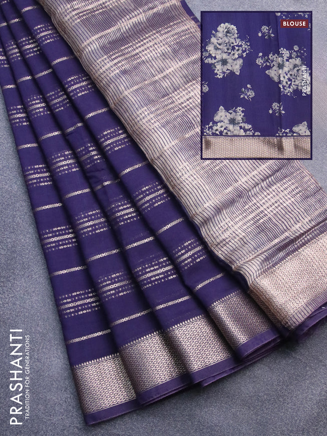 Assam silk saree blue with allover zari woven stripes pattern and zari woven border