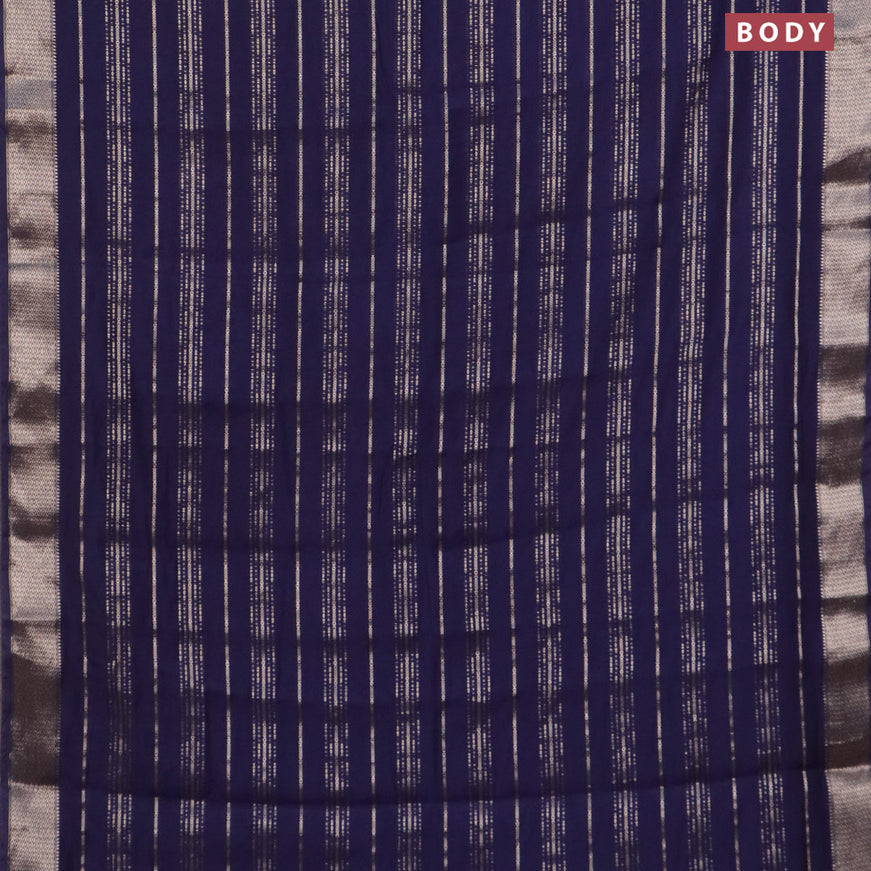 Assam silk saree blue with allover zari woven stripes pattern and zari woven border