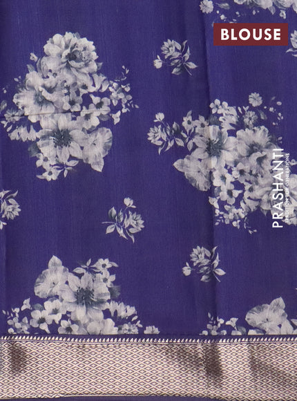 Assam silk saree blue with allover zari woven stripes pattern and zari woven border