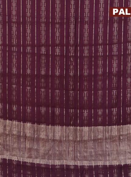 Assam silk saree wine shade with allover zari woven stripes pattern and zari woven border