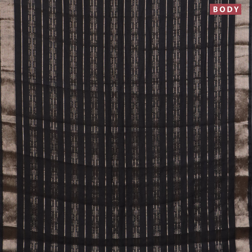 Assam silk saree black with allover zari woven stripes pattern and zari woven border