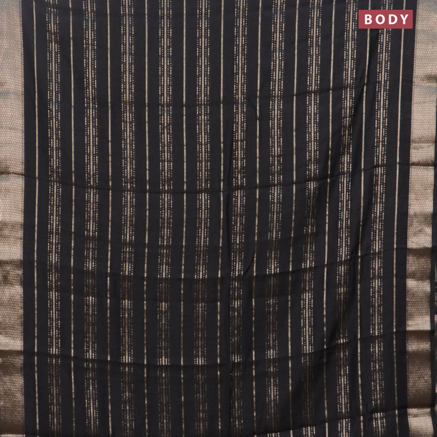 Assam silk saree black with allover zari woven stripes pattern and zari woven border