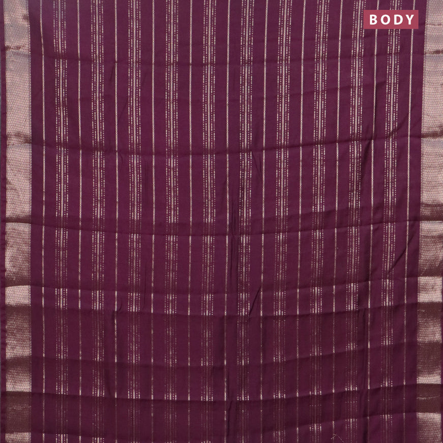 Assam silk saree wine shade with allover zari woven stripes pattern and zari woven border