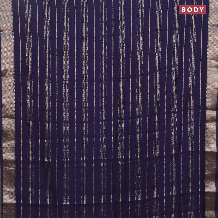 Assam silk saree blue with allover zari woven stripes pattern and zari woven border