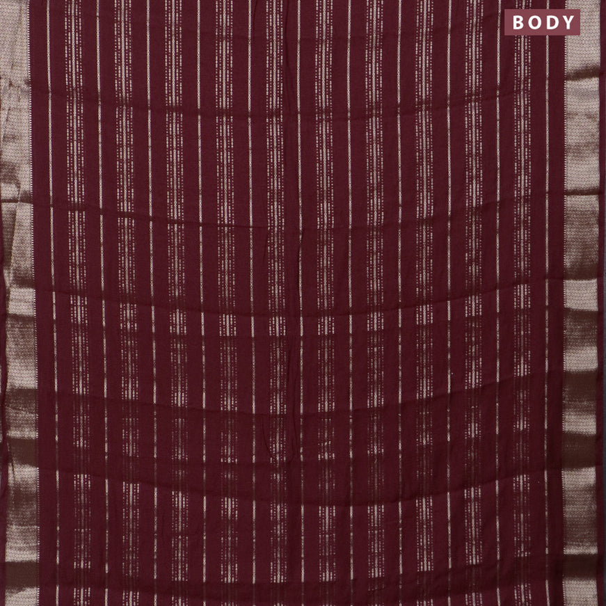 Assam silk saree maroon with allover zari woven stripes pattern and zari woven border