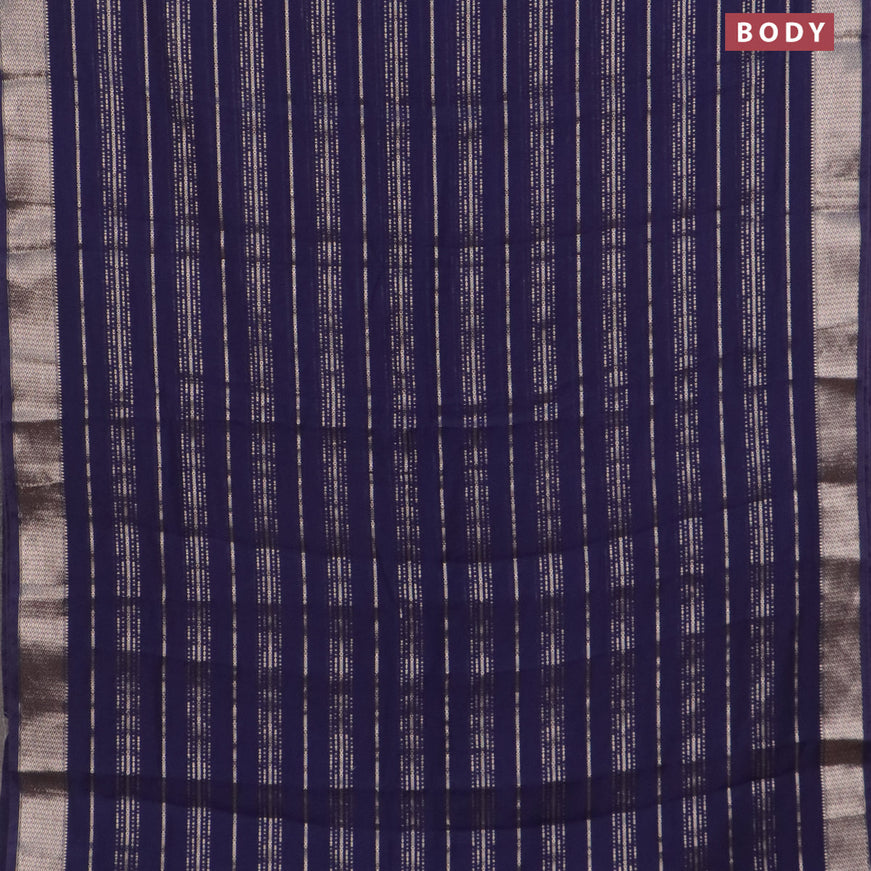 Assam silk saree blue with allover zari woven stripes pattern and zari woven border