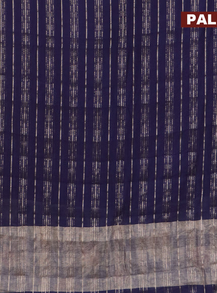 Assam silk saree blue with allover zari woven stripes pattern and zari woven border