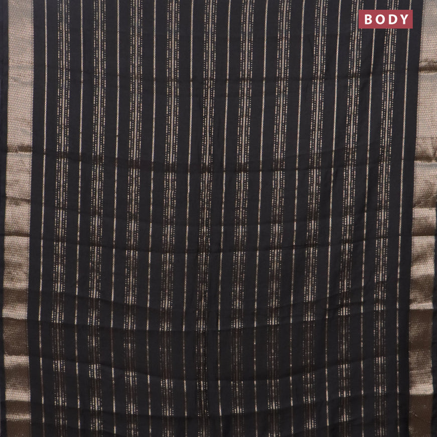 Assam silk saree black with allover zari woven stripes pattern and zari woven border