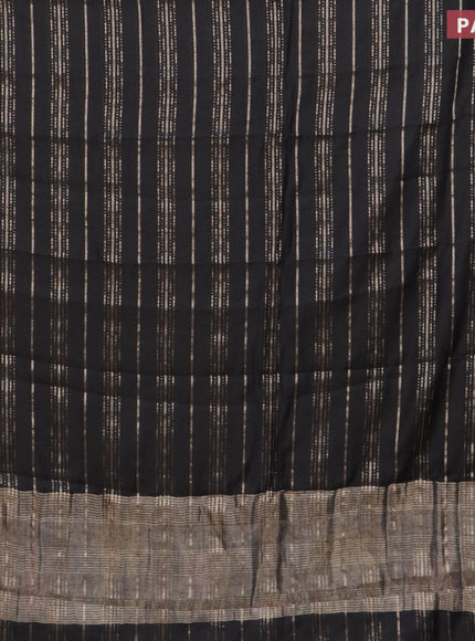 Assam silk saree black with allover zari woven stripes pattern and zari woven border