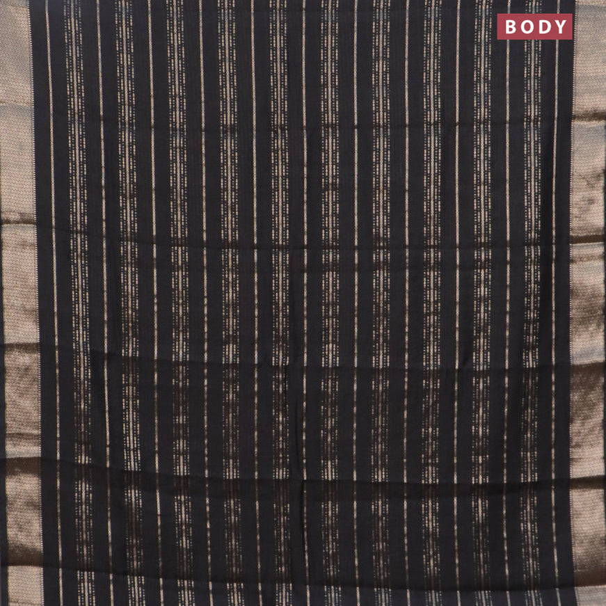 Assam silk saree black with allover zari woven stripes pattern and zari woven border