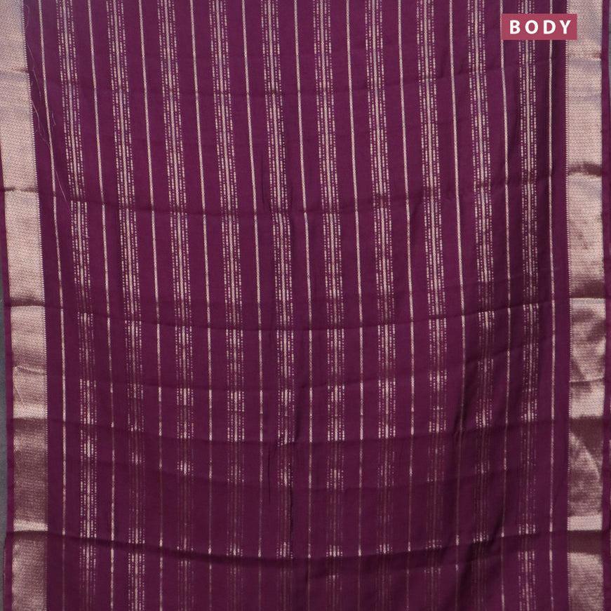 Assam silk saree wine shade with allover zari woven stripes pattern and zari woven border