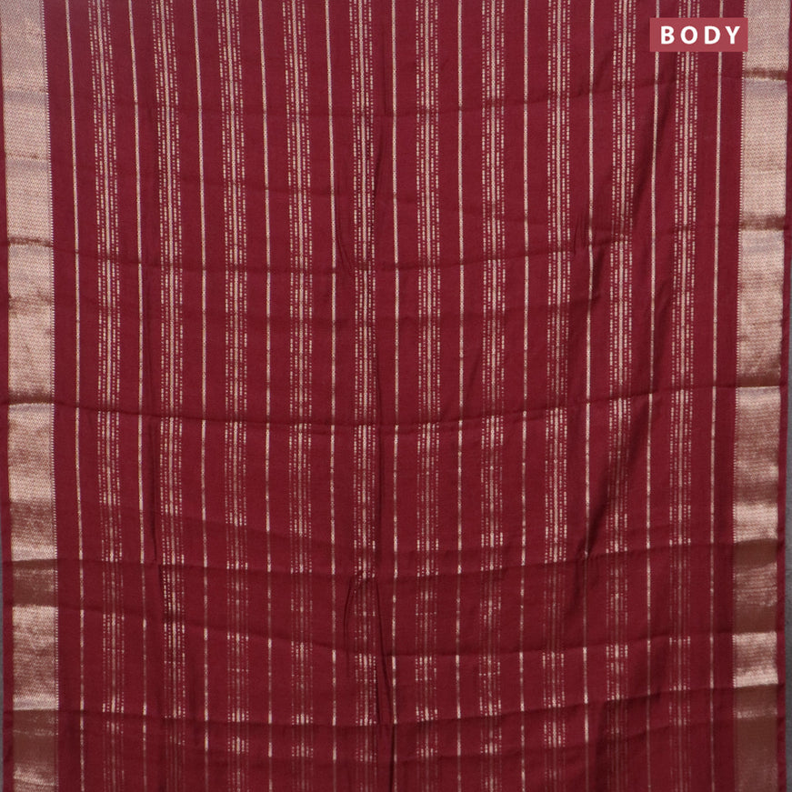 Assam silk saree maroon with allover zari woven stripes pattern and zari woven border