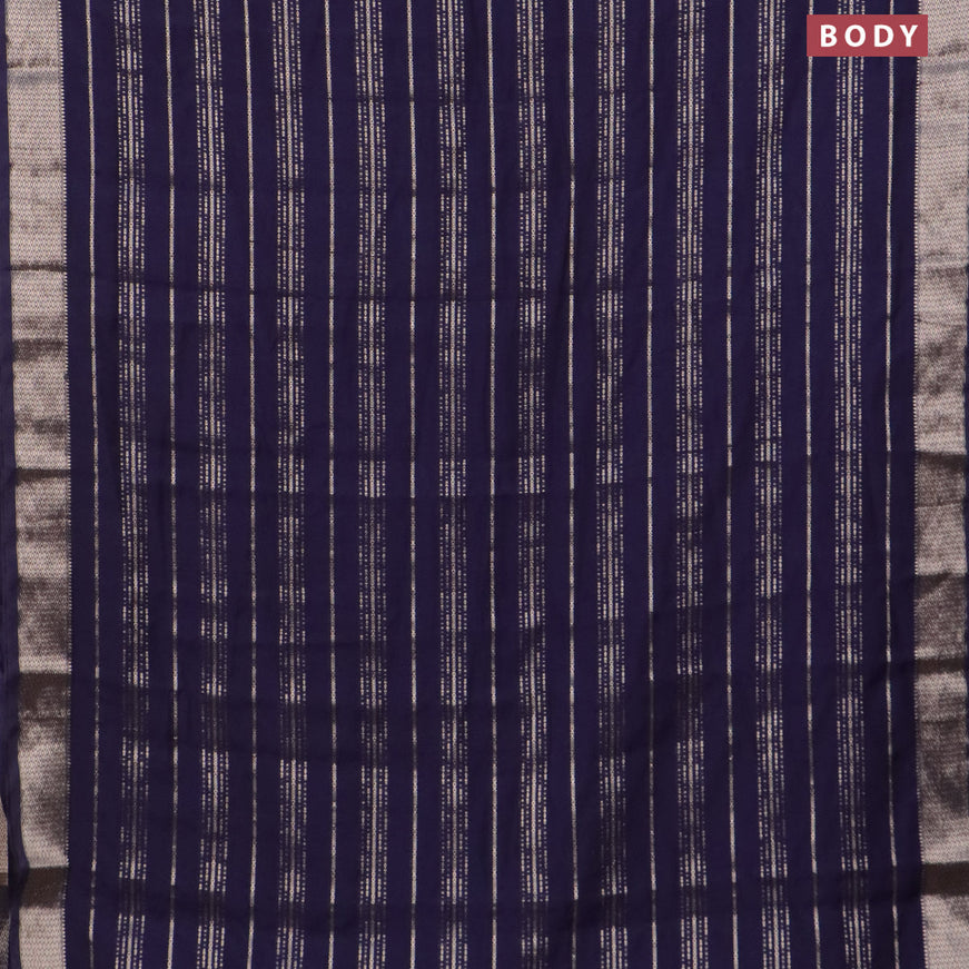 Assam silk saree blue with allover zari woven stripes pattern and zari woven border