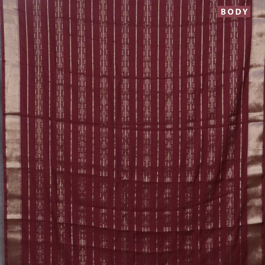 Assam silk saree maroon with allover zari woven stripes pattern and zari woven border