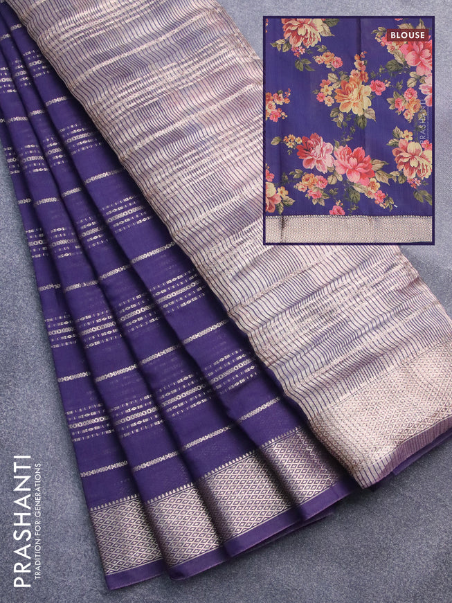 Assam silk saree blue with allover zari woven stripes pattern and zari woven border