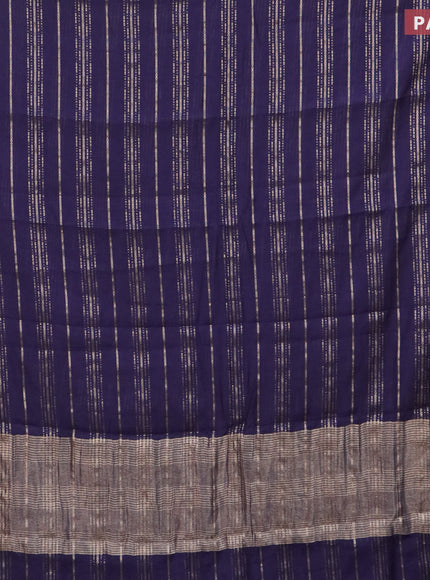 Assam silk saree blue with allover zari woven stripes pattern and zari woven border