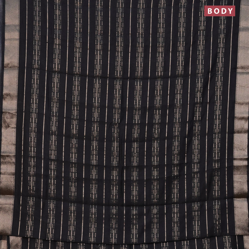 Assam silk saree black with allover zari woven stripes pattern and zari woven border