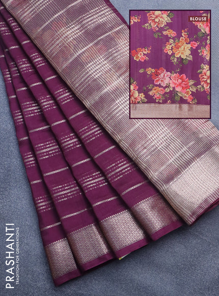 Assam silk saree wine shade with allover zari woven stripes pattern and zari woven border