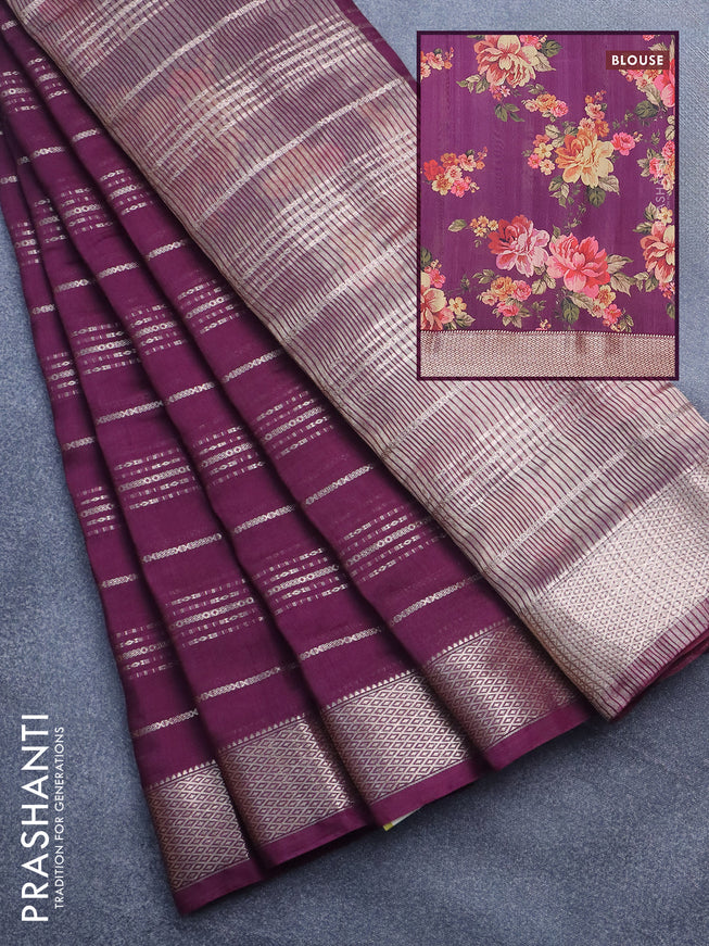 Assam silk saree wine shade with allover zari woven stripes pattern and zari woven border