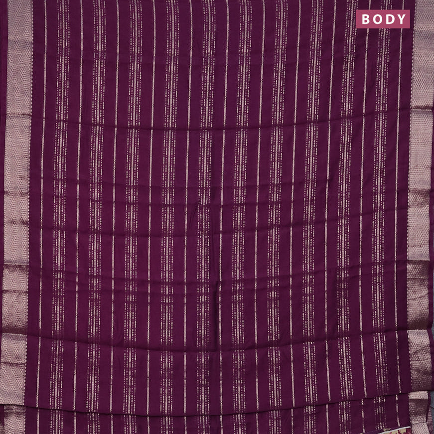 Assam silk saree wine shade with allover zari woven stripes pattern and zari woven border