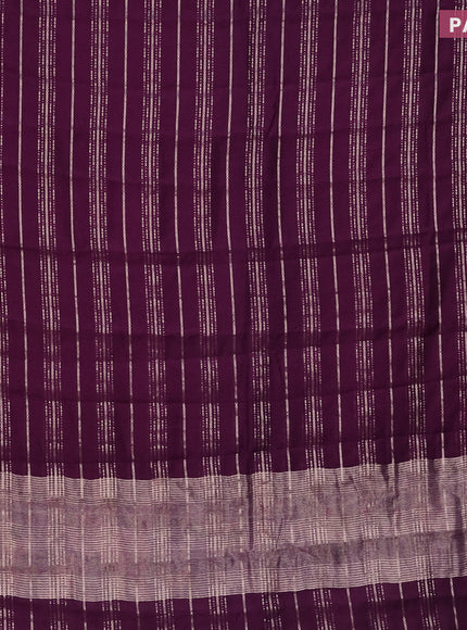 Assam silk saree wine shade with allover zari woven stripes pattern and zari woven border