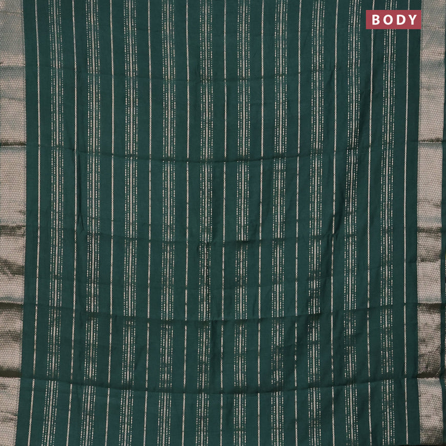 Assam silk saree green with allover zari woven stripes pattern and zari woven border