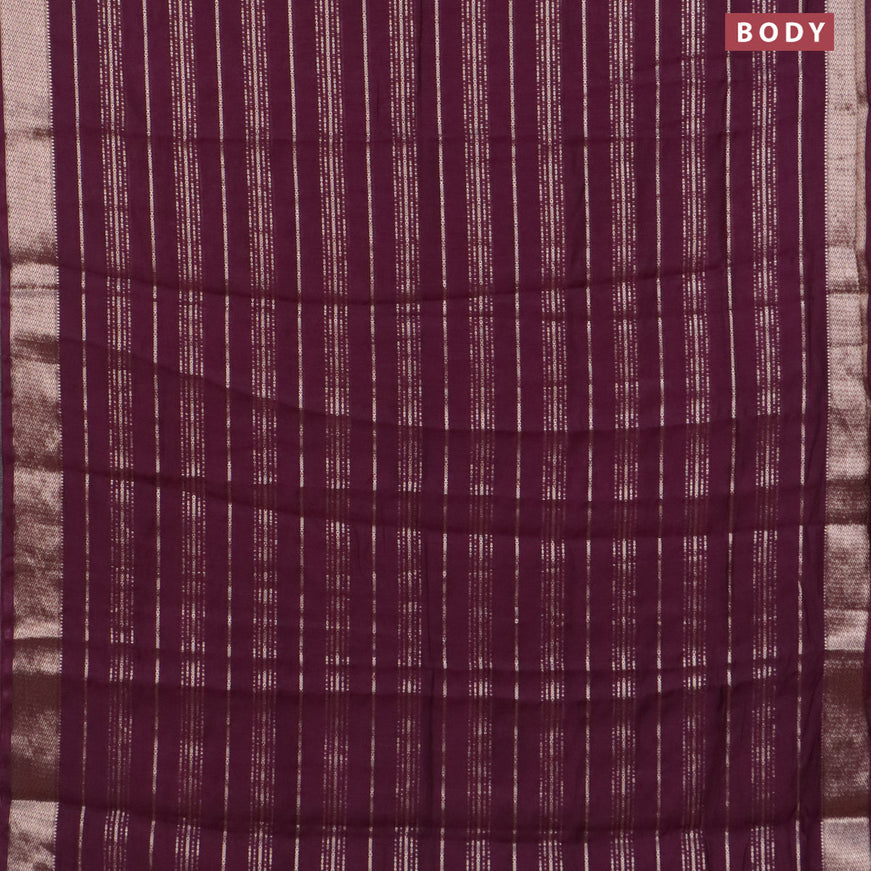 Assam silk saree wine shade with allover zari woven stripes pattern and zari woven border