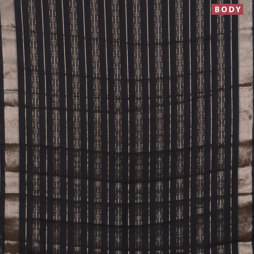 Assam silk saree black with allover zari woven stripes pattern and zari woven border