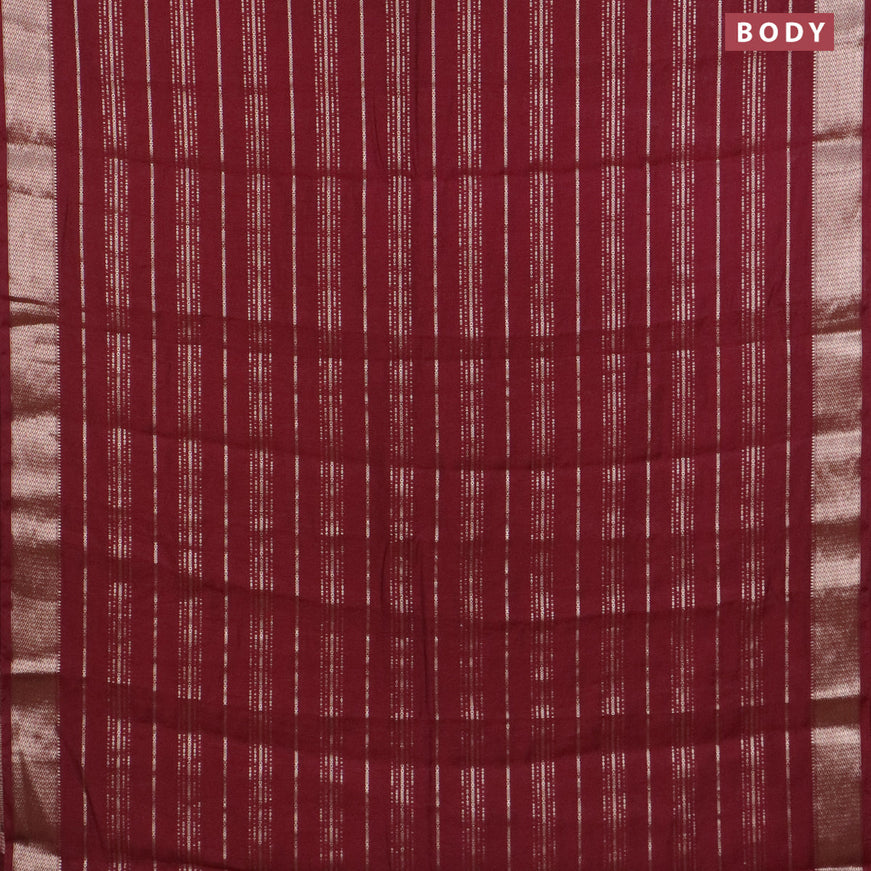 Assam silk saree maroon with allover zari woven stripes pattern and zari woven border